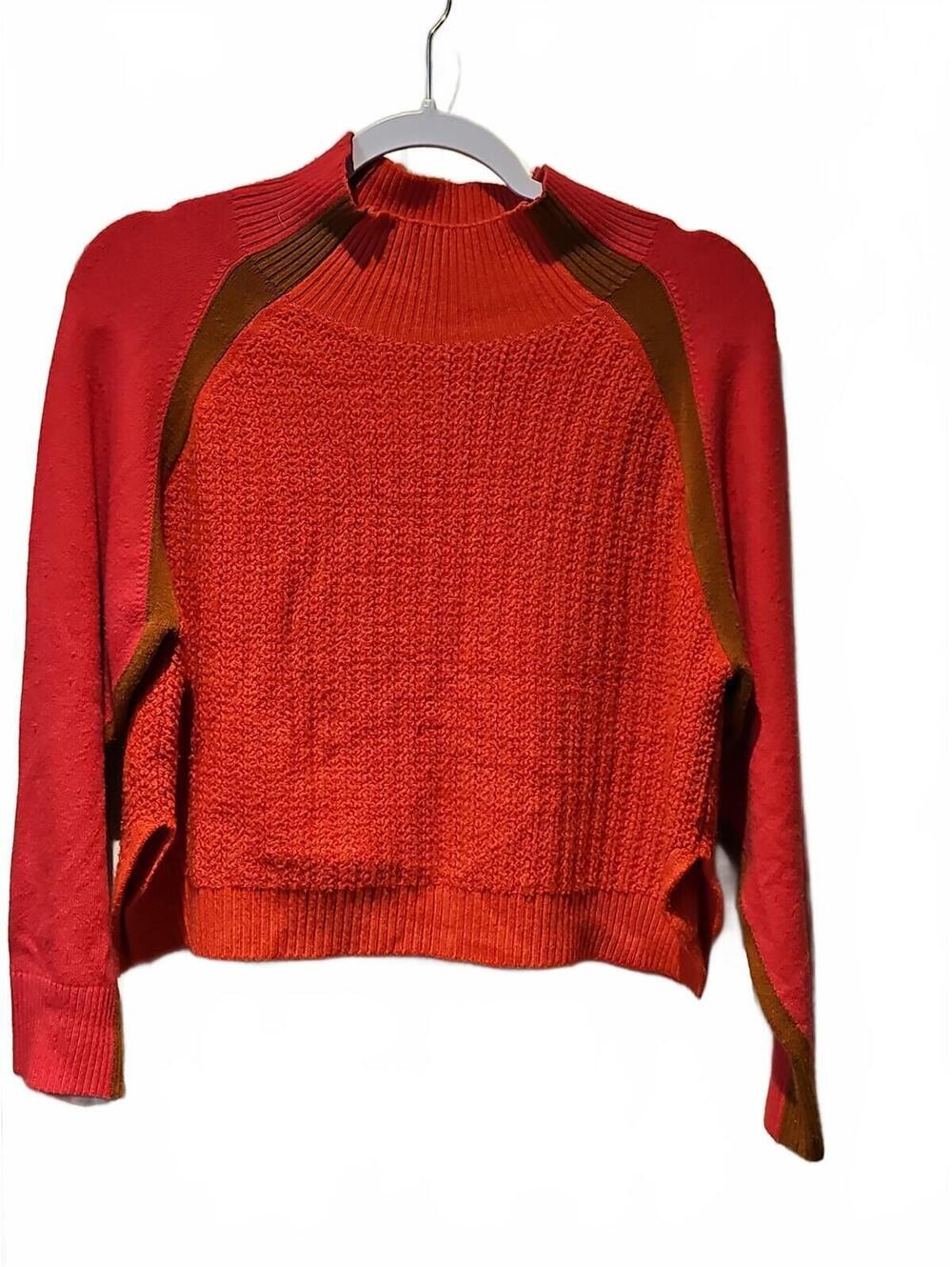 French Connection Milla Vhari Color Block Mock Neck Sweater Crop Size XL